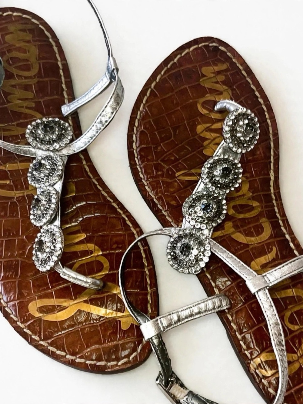 Sam Edelman jeweled silver metallic sandals